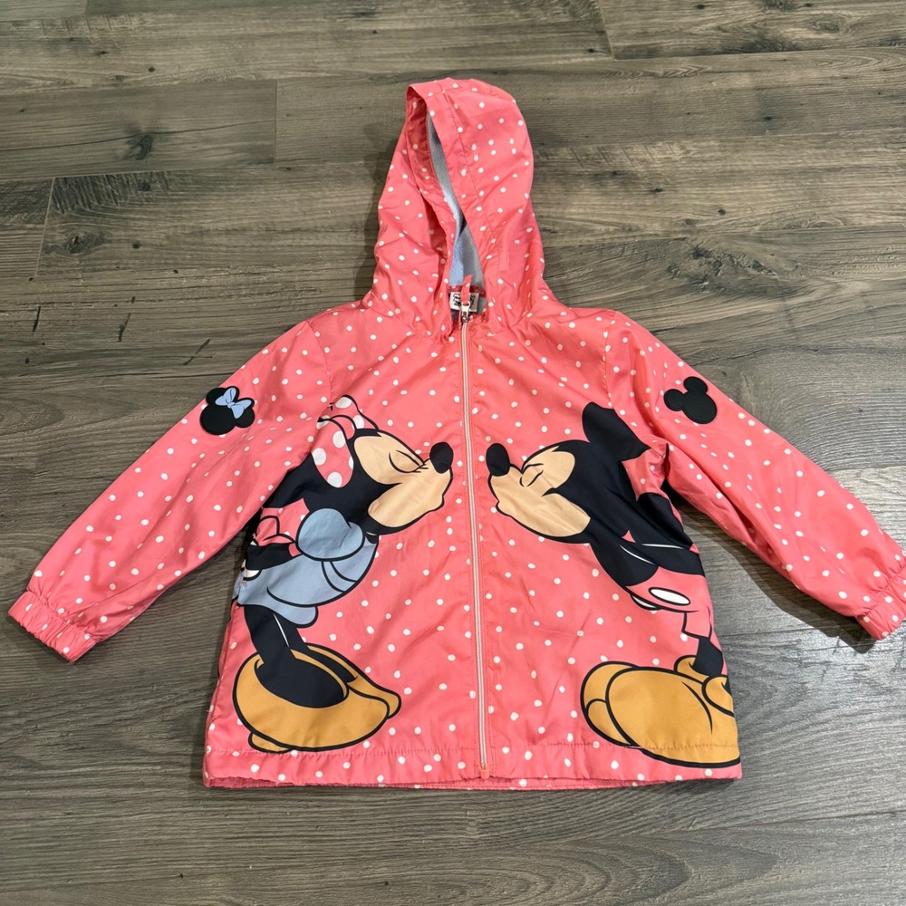 Disney Mickey Mouse Minnie‎ Polka Dot Hooded Windbreaker Jacket Pink Girls 2-3Y